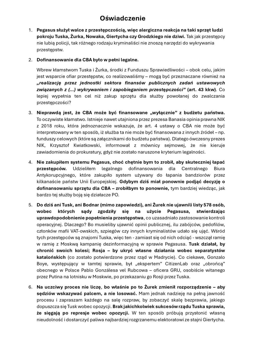 Oświadczenie Michała Wosia