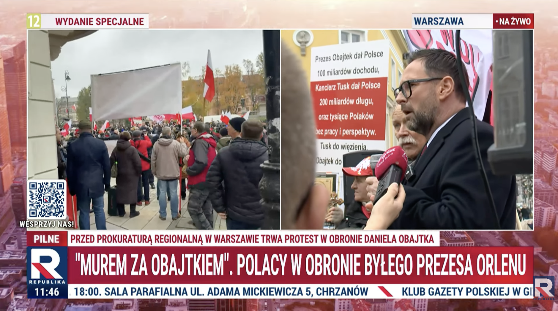 Trwa protest w obronie Daniela Obajtka przed Prokuraturą Regionalną w Warszawie