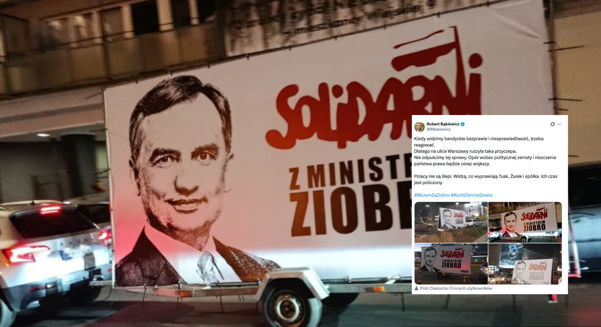 Na ulicach Warszawy pojawiły się mobilne banery w obronie Ziobry