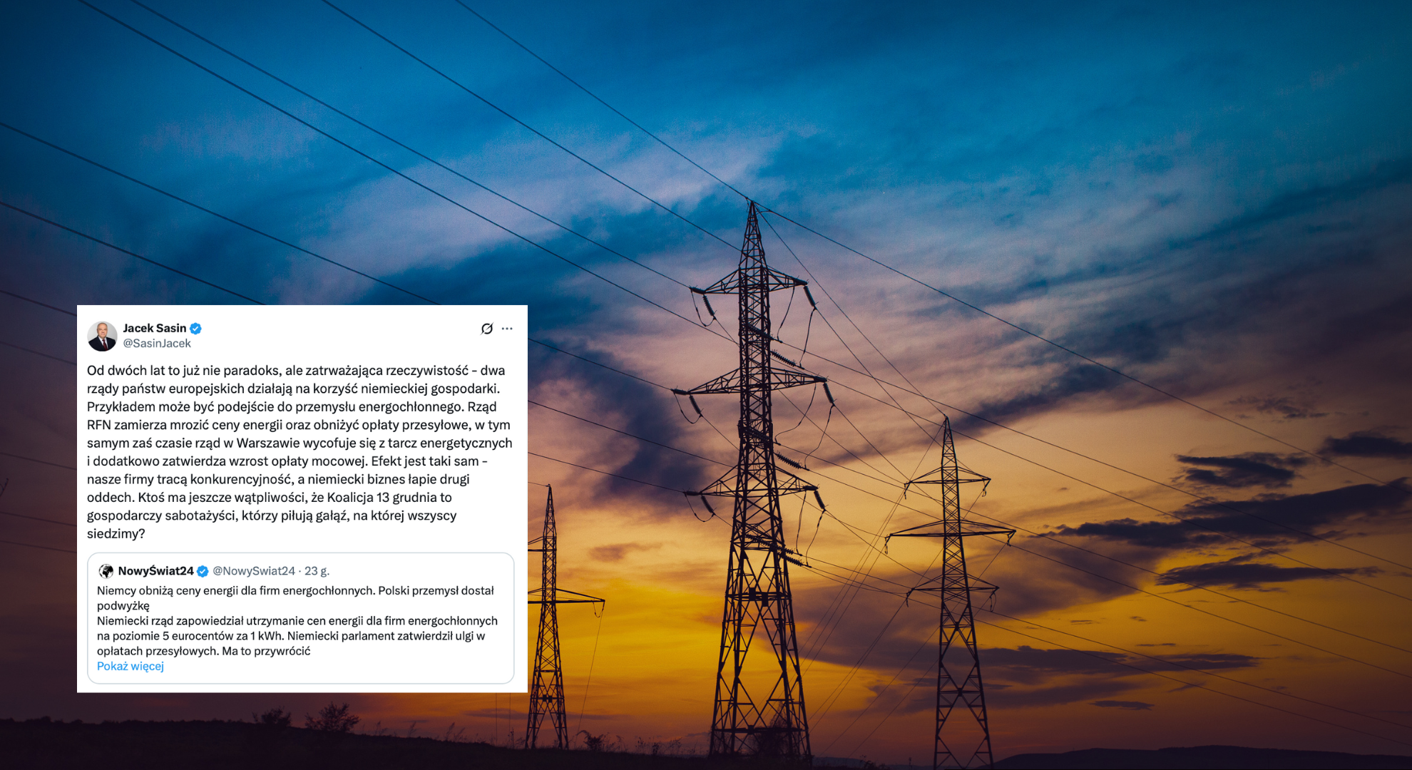 Sasin komentuje zmiany cen energii