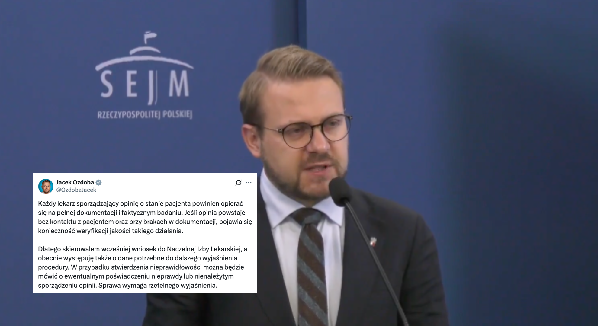 Ozdoba żąda wyjaśnień ws. opinii lekarskiej dotyczącej Zbigniewa Ziobry
