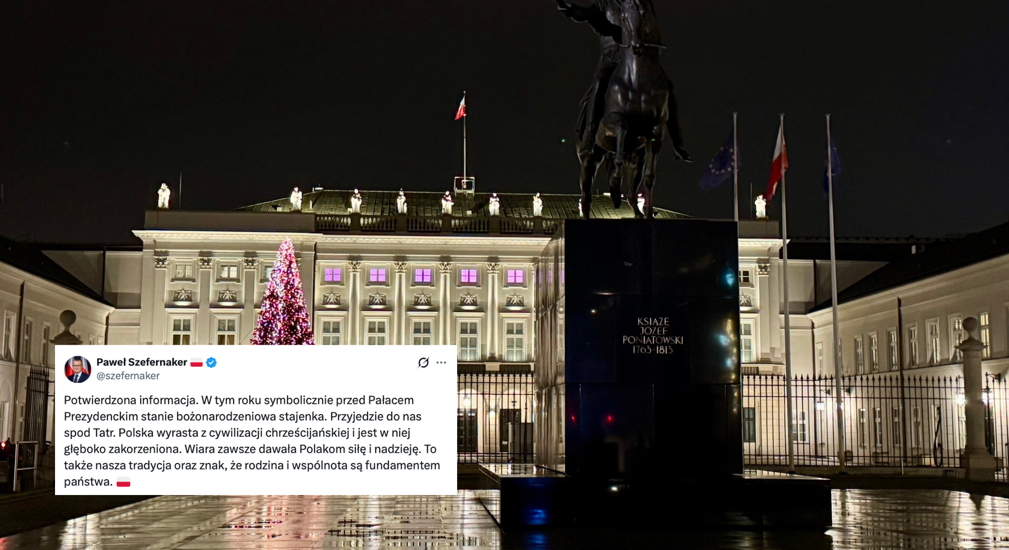 Bożonarodzeniowa stajenka stanie przed Pałacem Prezydenckim