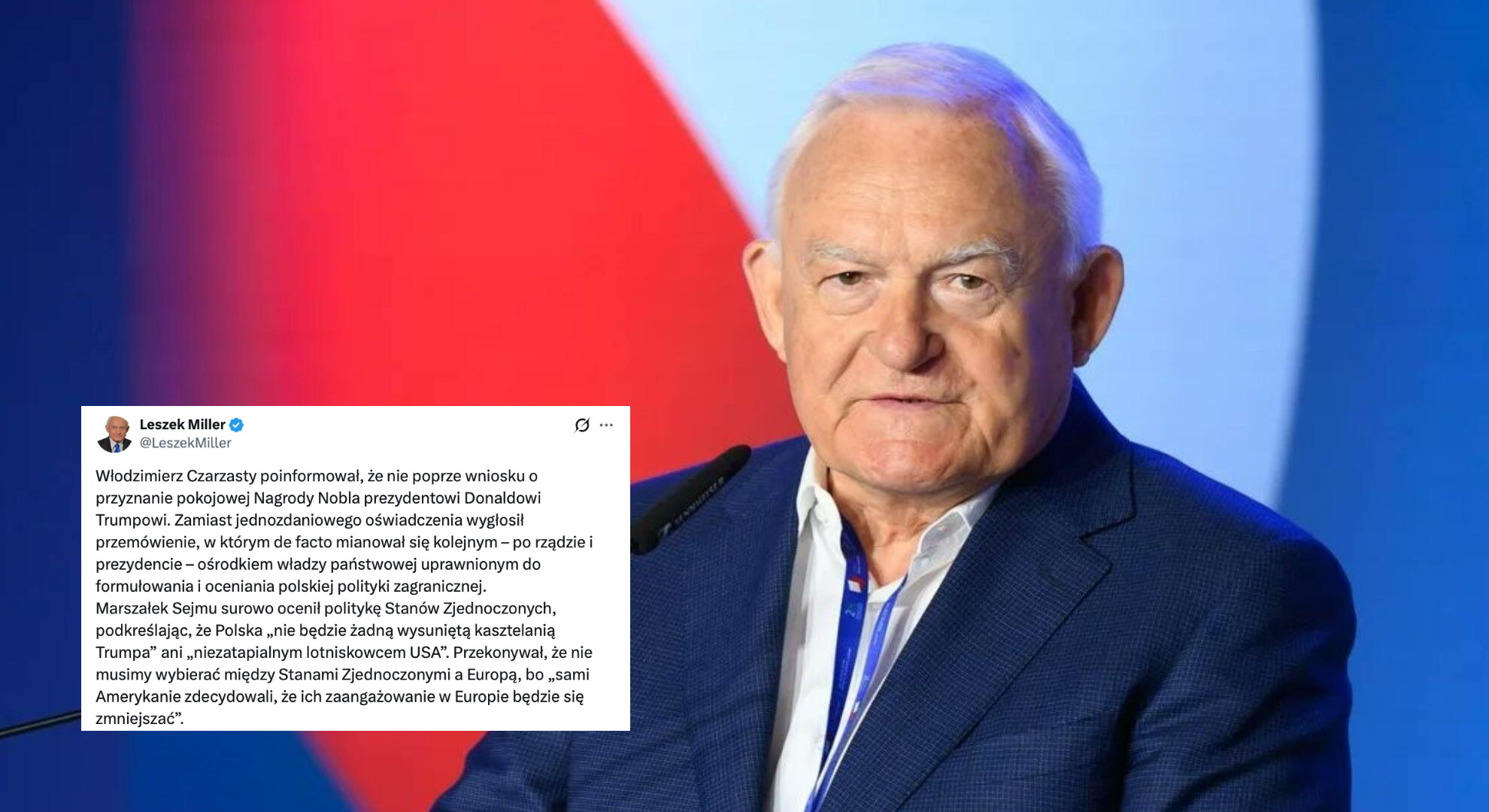 Miller krytykuje Czarzastego za politykę wobec USA