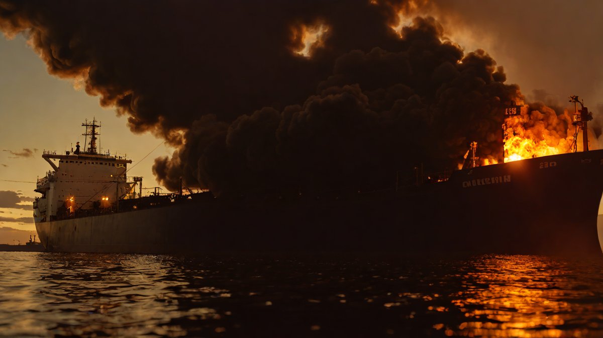 tankowiec uderzony niezidentyfikowanym pociskiem