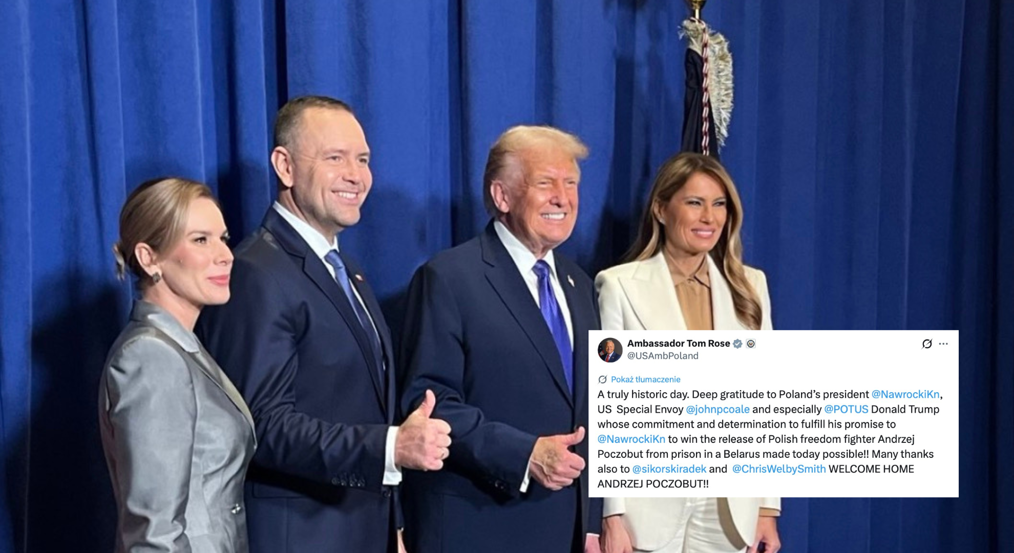 Ambasador USA wskazuje rolę Nawrockiego przy uwolnieniu Poczobuta
