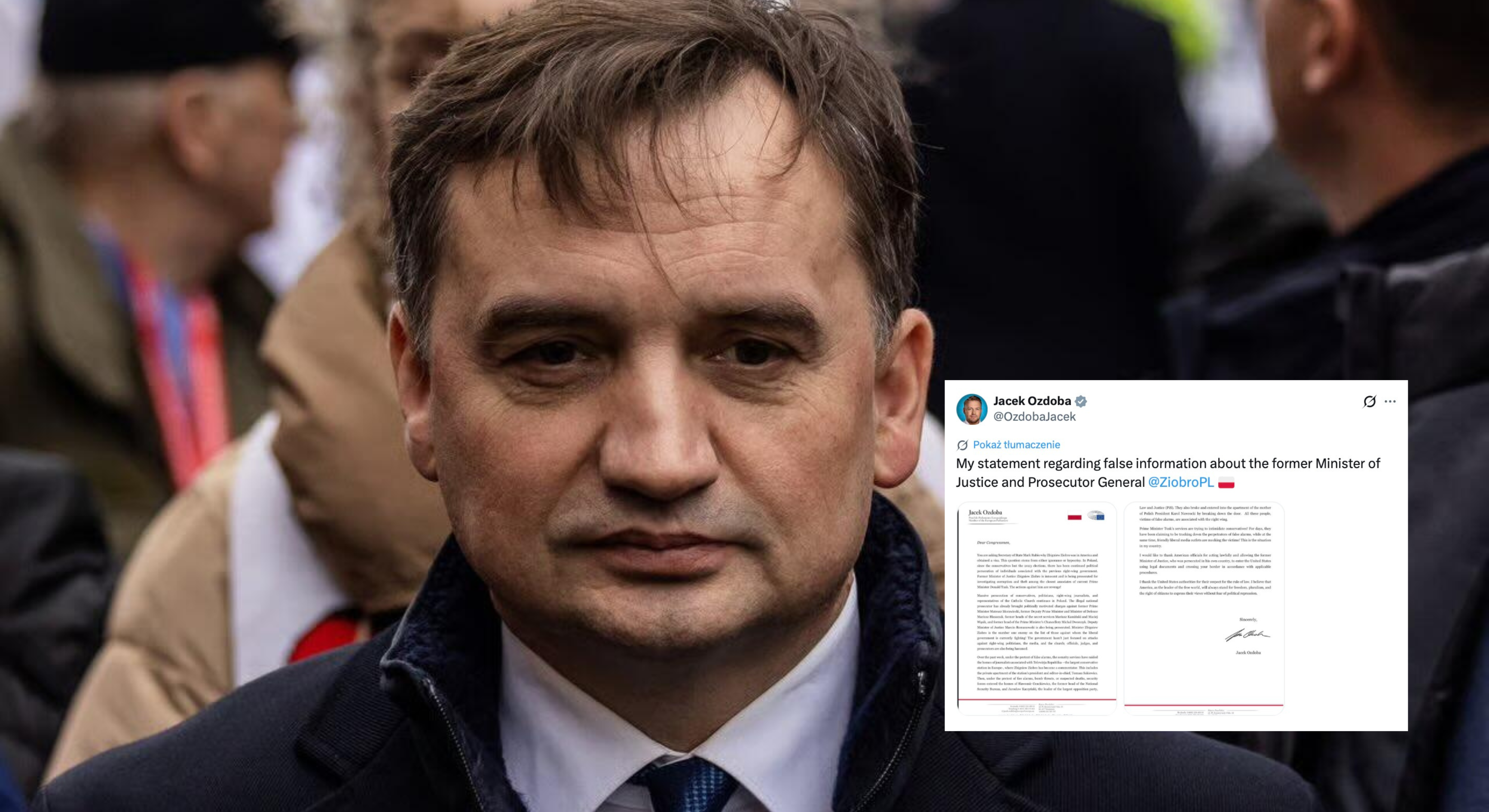 Jacek Ozdoba broni Zbigniewa Ziobry