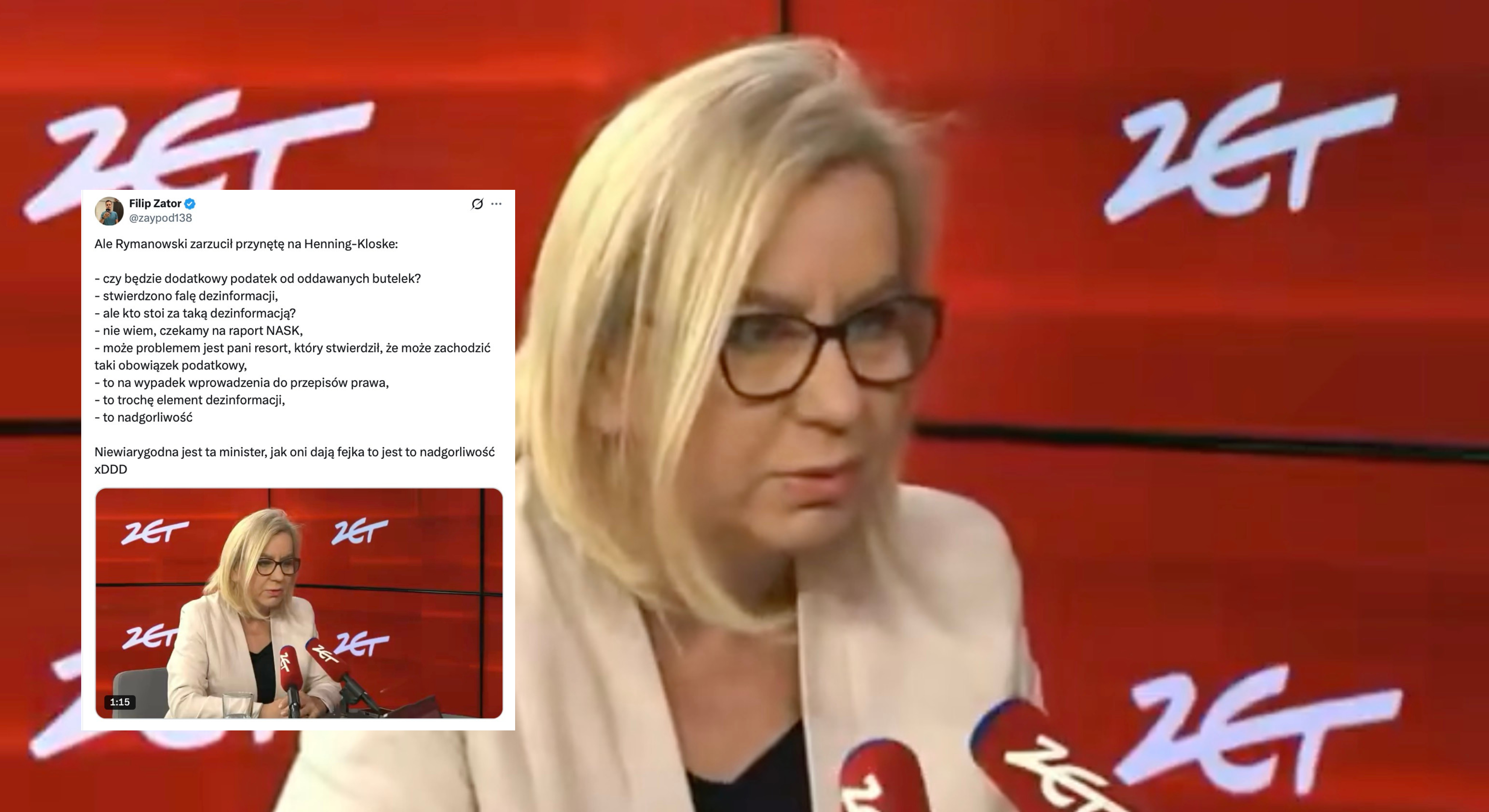 Hennig-Kloska zagięta na pytaniu o podatek od butelek