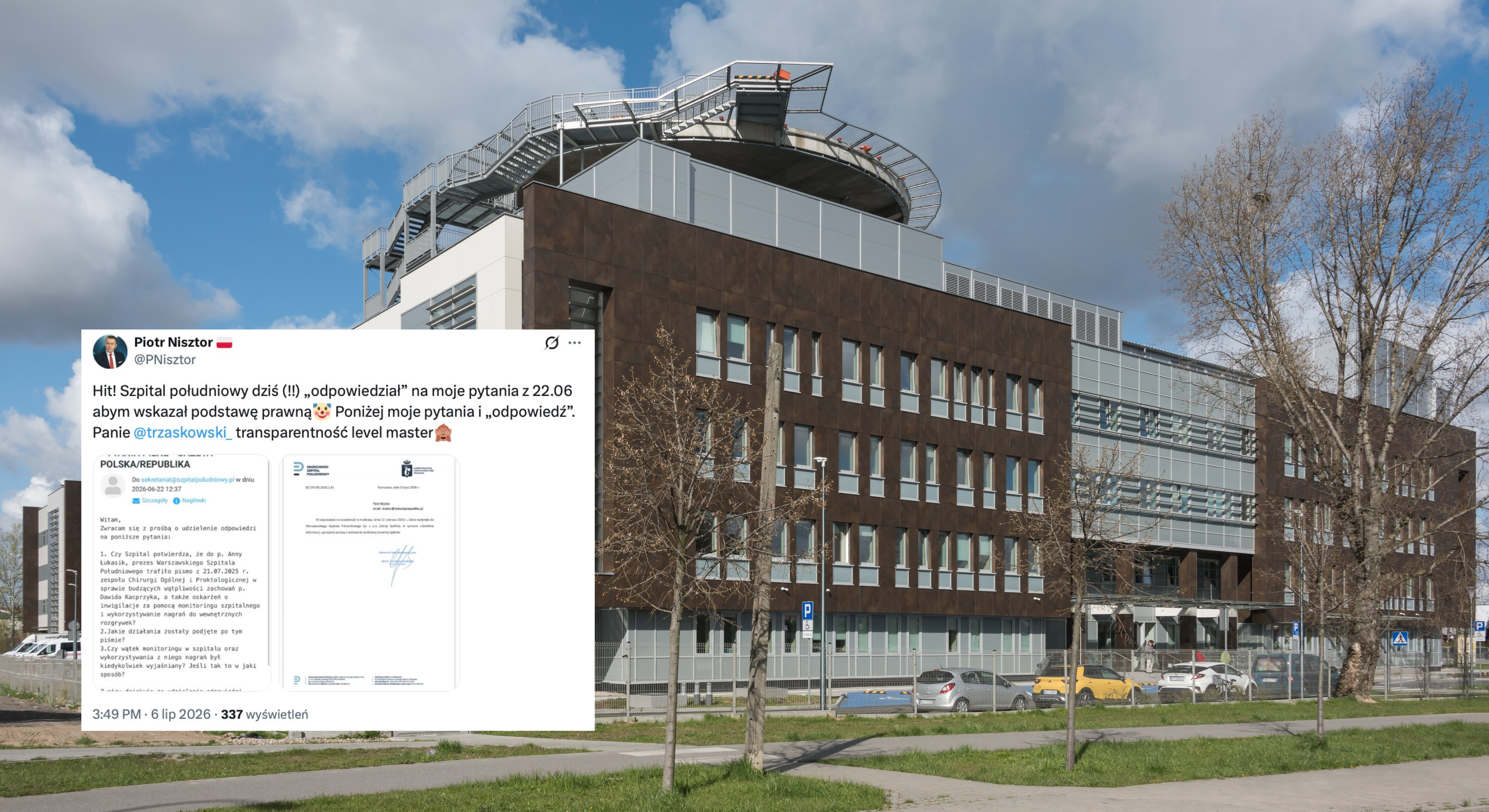 Szpital Południowy odpowiedział po dwóch tygodniach. Nisztor: nie odniesiono się do pytań