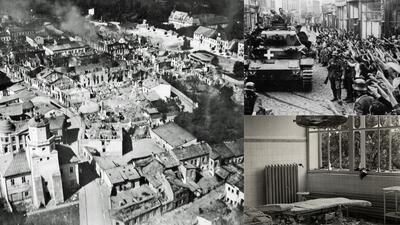 Zbombardowany przez Luftwaffe Wieluń; Mniejszość niemiecka wita zwycięskich niemieckich pancerniaków wjeżdżających do Grudziądza; Stół operacyjny w zbombardowanym przez Luftwaffe Szpitalu Przemienienia Pańskiego w Warszawie