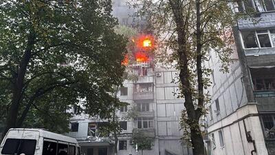 Uszkodzony budynek w Dnieprze