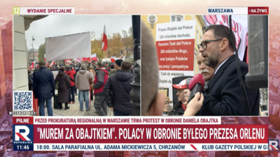 Trwa protest w obronie Daniela Obajtka przed Prokuraturą Regionalną w Warszawie