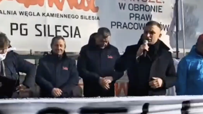 Robert Bąkiewicz z górnikami w Silesii