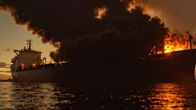 tankowiec uderzony niezidentyfikowanym pociskiem