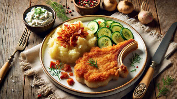 schabowy, mizeria, ogórki, ziemniaki