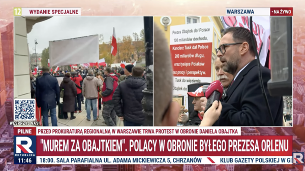 Trwa protest w obronie Daniela Obajtka przed Prokuraturą Regionalną w Warszawie