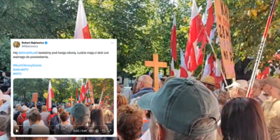 Protest Roberta Bąkiewicza przed KPRM