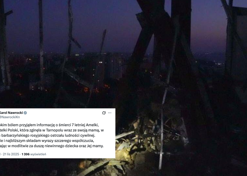 Karol Nawrocki reaguje na śmierć 7-letniej Amelki: &quot;Barbarzyński rosyjski ostrzał&quot;