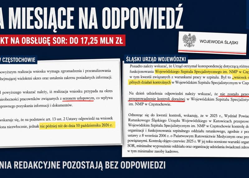 Wybrane fragmenty odpowiedzi Wojewódzkiego Szpitala Specjalistycznego im. NMP w Częstochowie oraz Śląskiego Urzędu Wojewódzkiego i Wojewody Śląskiego.