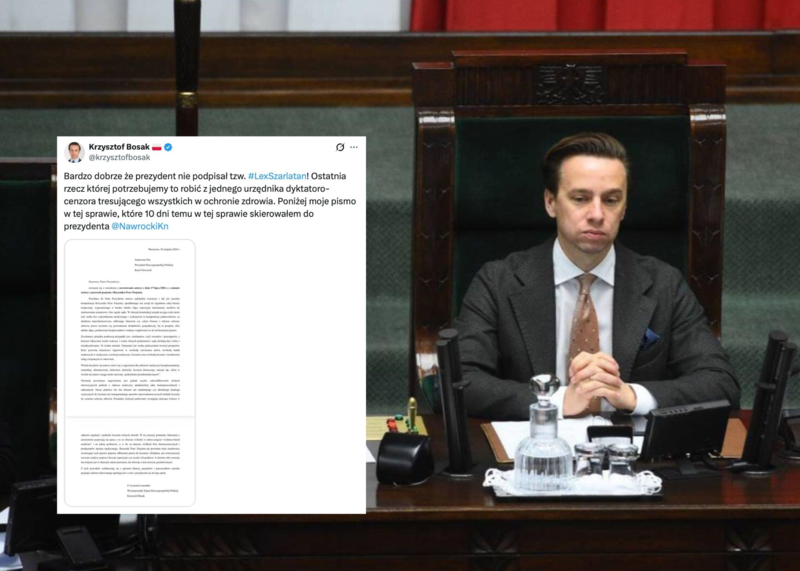 Bosak chwali decyzję Nawrockiego ws. Lex szarlatan. "Ostatnia rzecz której potrzebujemy to robić z jednego urzędnika dyktatoro-cenzora"